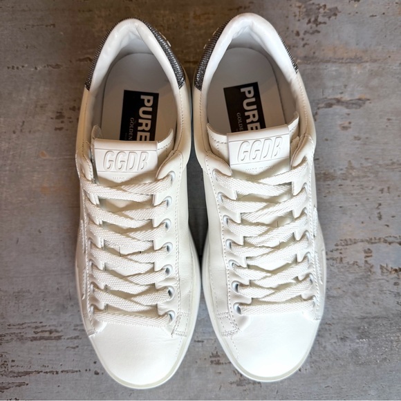 Golden Goose Pure-Star White Sneakers with Gray Glitter Heel Size 37 - Picture 4 of 13
